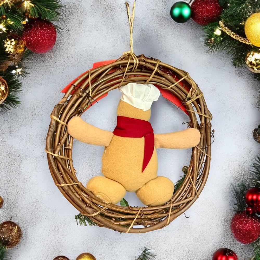 Vintage Gingerbread Christmas Wreath Welcome Sign-Felt-Bakery-Holiday-Country - Picture 4 of 5